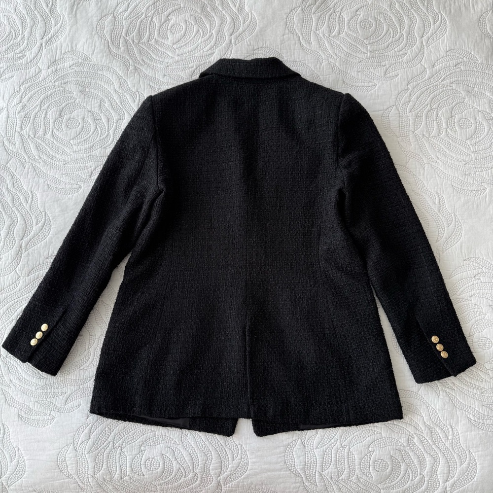 Zara - Double Breasted Textured Weave Blazer - Black - Picture 9 of 13